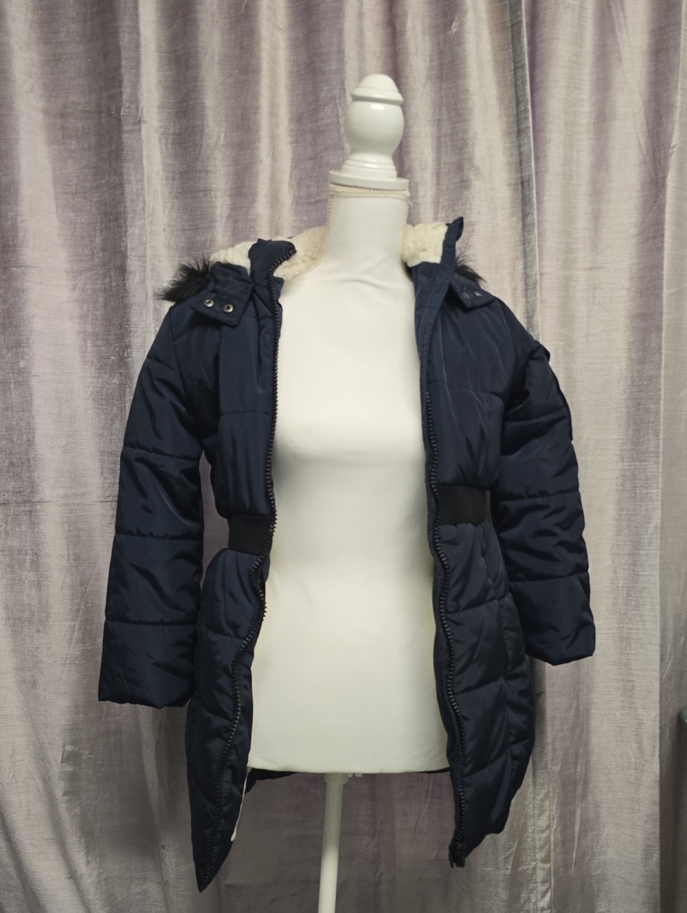 ​NWT Hudson Navy Blue Faux Fur Hood Sherpa Lined Puffer Coat Jacket Size M 8/10